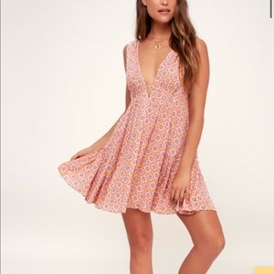 Sun Dancer Orange Tile Print Swing Dress